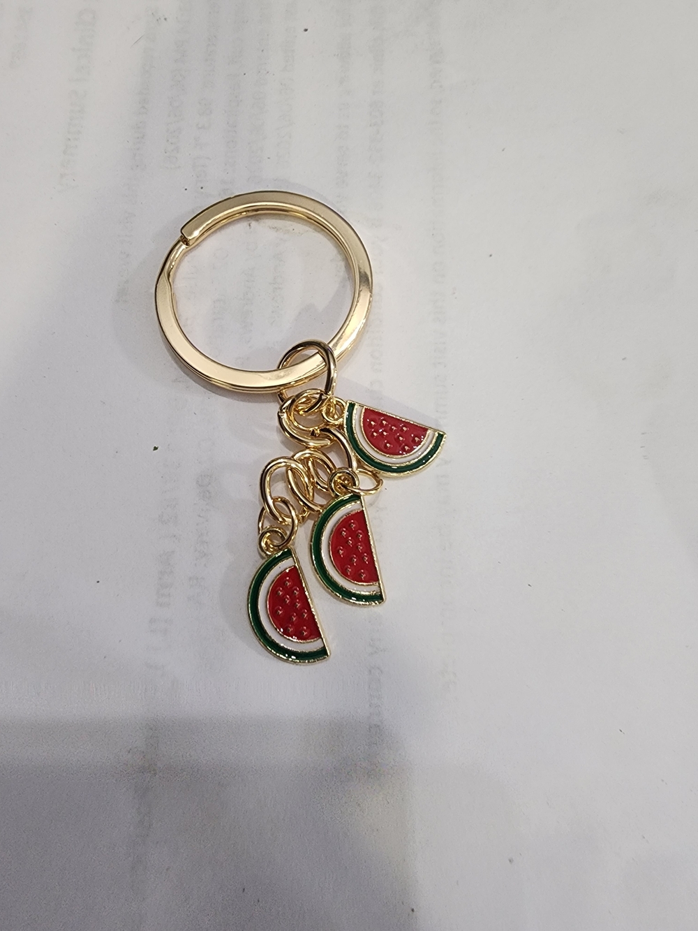 Gold Watermelon Charm Keyring - Red & Green Women Accessories